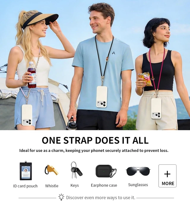 Alt view image 6 of 7 - Anti-Theft Phone Lanyard Crossbody for iPhone & Android 3-in-1 Neck & Wrist Strap 66 lbs Pull-Tested Universal Phone Strap for Travel Work & Night Out Black