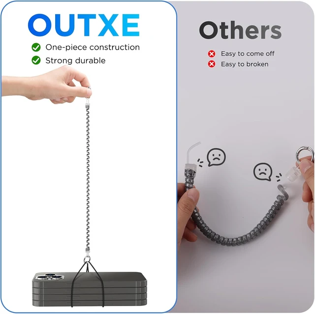 Alt view image 4 of 7 - Phone Lanyard Tether with 4 Patch- 2× Phone Tether 4× Phone Patch with Adhesive Compatible with Smartphone- Silver