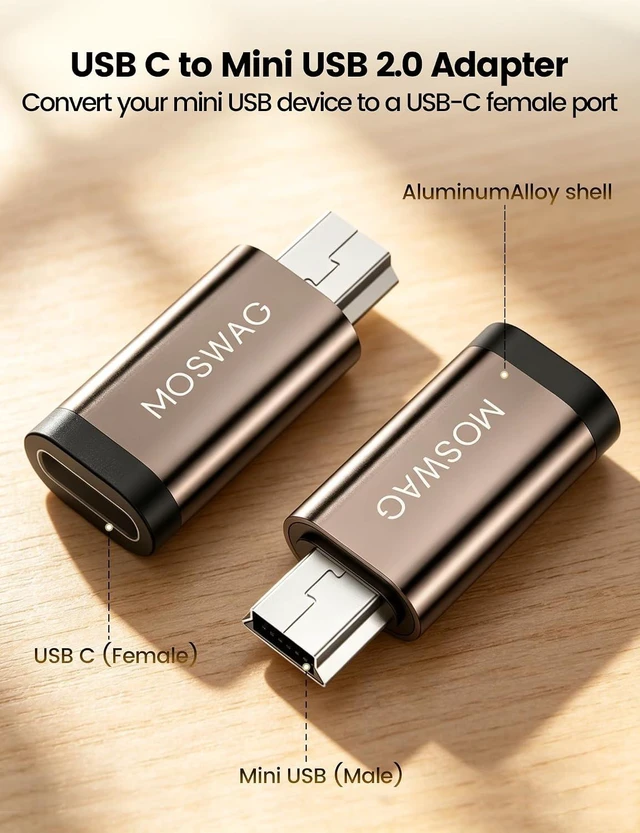 Alt view image 7 of 7 - USB C to Mini USB 2.0 Adapter USB-C Female to USB Mini Male 2 Pack