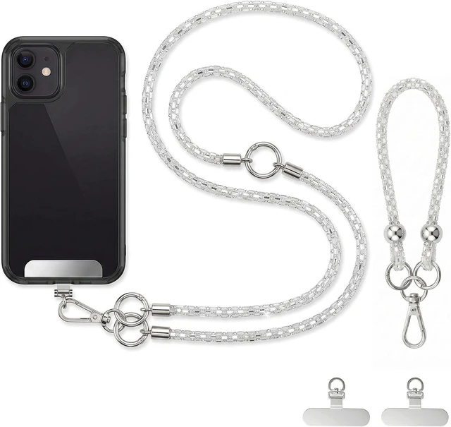 Main image of Crystal Phone Lanyard Crossbody and Wrist Strap Set Rhinestone Women Anti-Lost Crossbody Phones Straps Cell Phones Lanyards and Phone Charm for All iPhone/iPhone 17 Pro Max Silver