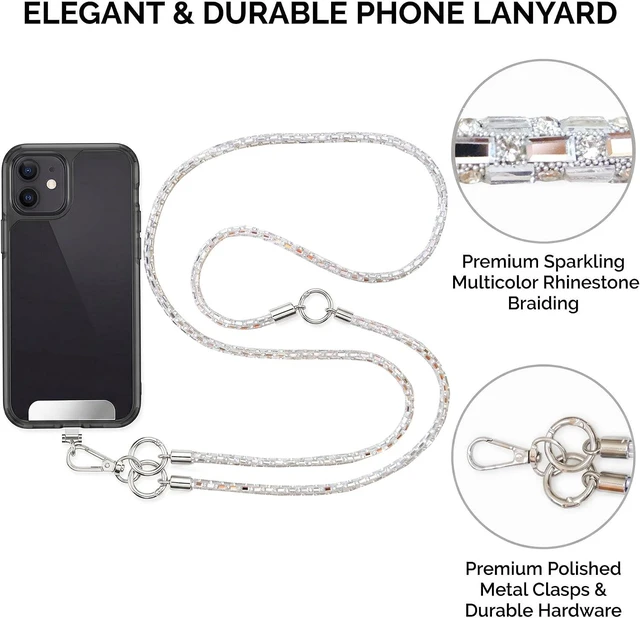 Alt view image 4 of 7 - Crystal Phone Lanyard Crossbody and Wrist Strap Set Rhinestone Women Anti-Lost Crossbody Phones Straps Cell Phones Lanyards and Phone Charm for All iPhone/iPhone 17 Pro Max Silver