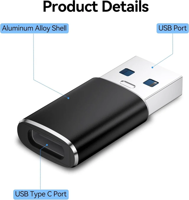 Alt view image 3 of 7 - 6 Pack USB C Female to USB Male Adapter Type C to USB A Charger Cable Converter for iPhone 11 12 13 14 15 16 17 Pro Max iPad Pro Air 4 Mini 6 Galaxy S25 S24 S23 S22 Google Pixel (Black)
