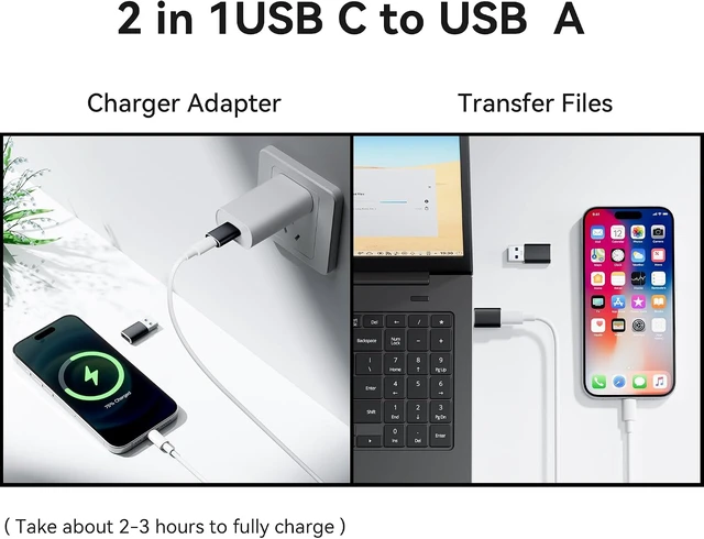 Alt view image 5 of 7 - 6 Pack USB C Female to USB Male Adapter Type C to USB A Charger Cable Converter for iPhone 11 12 13 14 15 16 17 Pro Max iPad Pro Air 4 Mini 6 Galaxy S25 S24 S23 S22 Google Pixel (Black)