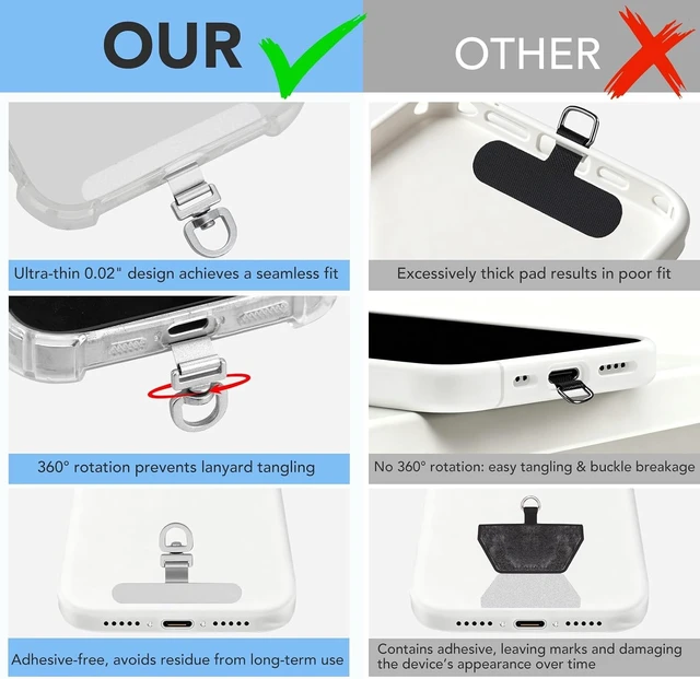 Alt view image 3 of 6 - (4-Pack) 360° Rotating Stainless Steel Phone Tether Tab Universal for Phones Fit Wristbands Necklaces & Crossbody Straps (Combination-A)