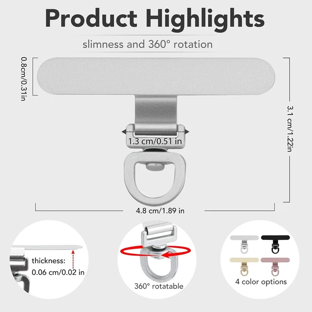 Alt view image 2 of 6 - (4-Pack) 360° Rotating Stainless Steel Phone Tether Tab Universal for Phones Fit Wristbands Necklaces & Crossbody Straps (Combination-A)