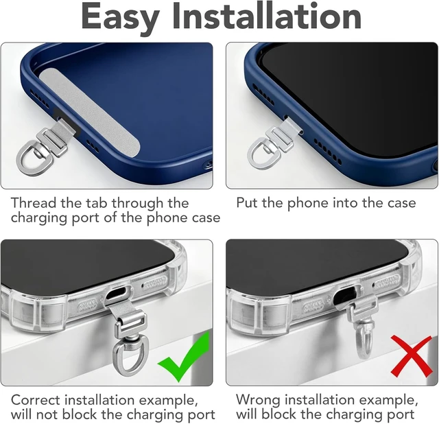 Alt view image 6 of 6 - (4-Pack) 360° Rotating Stainless Steel Phone Tether Tab Universal for Phones Fit Wristbands Necklaces & Crossbody Straps (Combination-A)