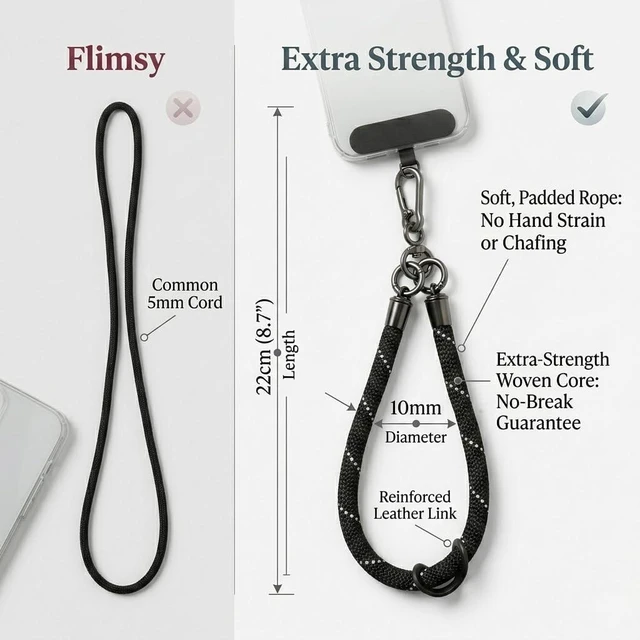 Alt view image 4 of 6 - Phone Lanyard Wrist Strap Soft Rope Phone Strap Wrist Lanyard Heavy Duty