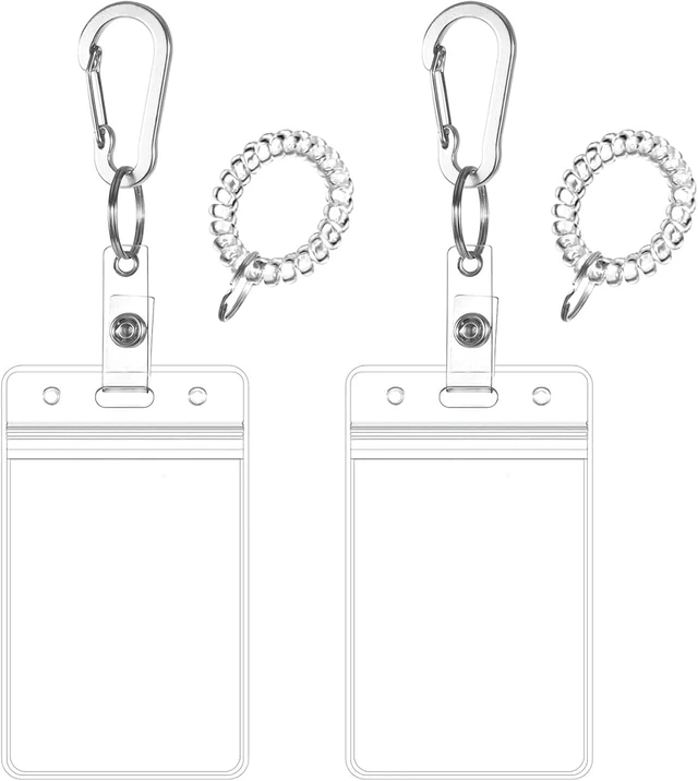 Main image of Wrist Coil ID Badge Holder with Multitool Aluminum Carabiner Clip Stretchable Spiral Wristband Key Ring for Lanyard Outdoor Camping Cruise (Clear Vertical PVC)