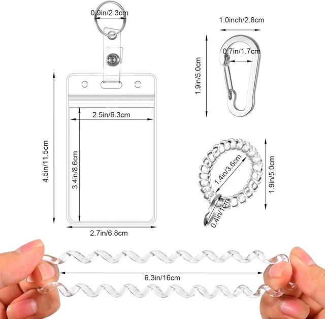 Alt view image 4 of 7 - Wrist Coil ID Badge Holder with Multitool Aluminum Carabiner Clip Stretchable Spiral Wristband Key Ring for Lanyard Outdoor Camping Cruise (Clear Vertical PVC)