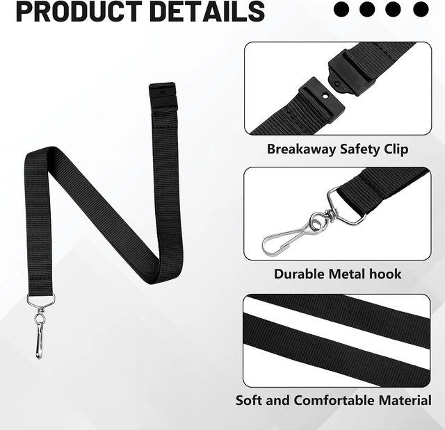 Alt view image 3 of 5 - 12-Pack Black Breakaway Lanyards for id Badges Polyester Neck Straps for ID Cards Keys Office School & Events