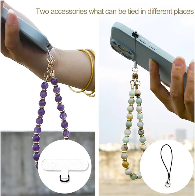 Alt view image 5 of 6 - Marble Beaded Phone Wrist Strap Cellphone Lanyard with Tether Tab Hands-Free Wristlet Bracelet