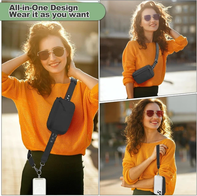 Alt view image 2 of 7 - Clip and Go Strap for Phone with Wallet Crossbody Adjustable Phone Lanyard with Detachable RFID Wristlet Wallet Universal Phone Strap with 360° Rotatable Phone Tabs for All Phones (Black)