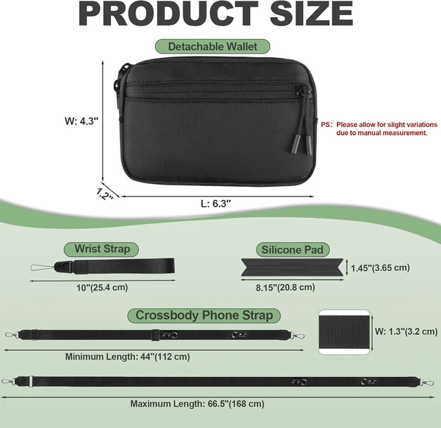 Alt view image 3 of 7 - Clip and Go Strap for Phone with Wallet Crossbody Adjustable Phone Lanyard with Detachable RFID Wristlet Wallet Universal Phone Strap with 360° Rotatable Phone Tabs for All Phones (Black)