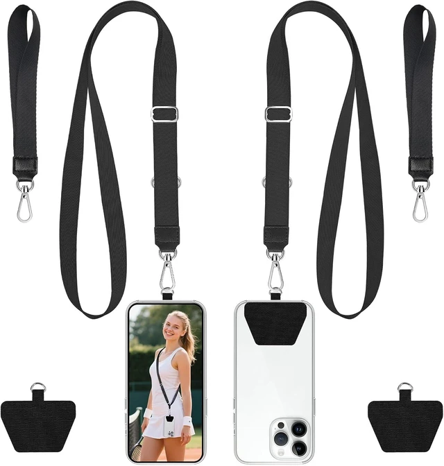 Main image of Phone Lanyard 2 Pack Adjustable Anti-Drop Neck/Wrist Strap with 2 Pcs Tether Patches Secure Hands-Free Compatible for iPhone Perfect for Nurses Teachers Travel Hiking Black