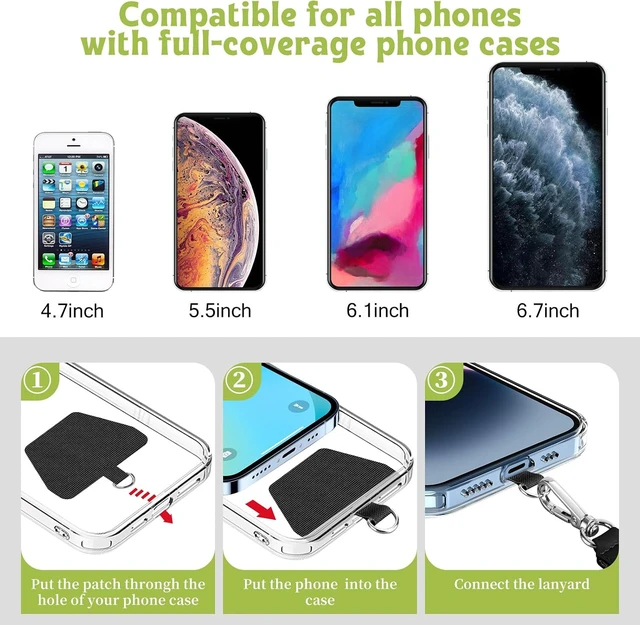 Alt view image 4 of 7 - Phone Lanyard 2 Pack Adjustable Anti-Drop Neck/Wrist Strap with 2 Pcs Tether Patches Secure Hands-Free Compatible for iPhone Perfect for Nurses Teachers Travel Hiking Black