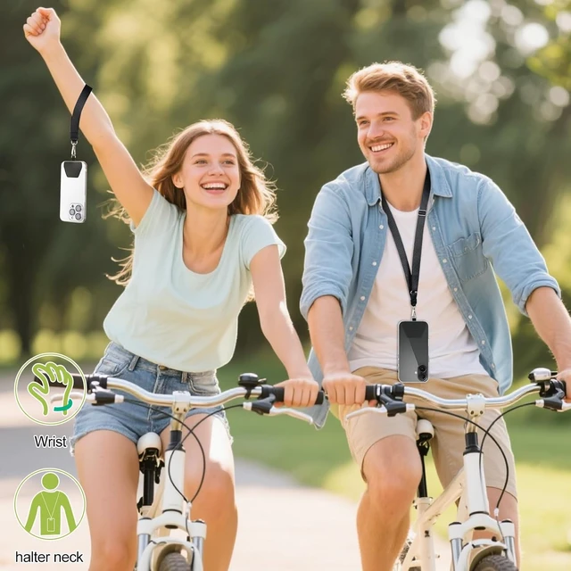 Alt view image 7 of 7 - Phone Lanyard 2 Pack Adjustable Anti-Drop Neck/Wrist Strap with 2 Pcs Tether Patches Secure Hands-Free Compatible for iPhone Perfect for Nurses Teachers Travel Hiking Black