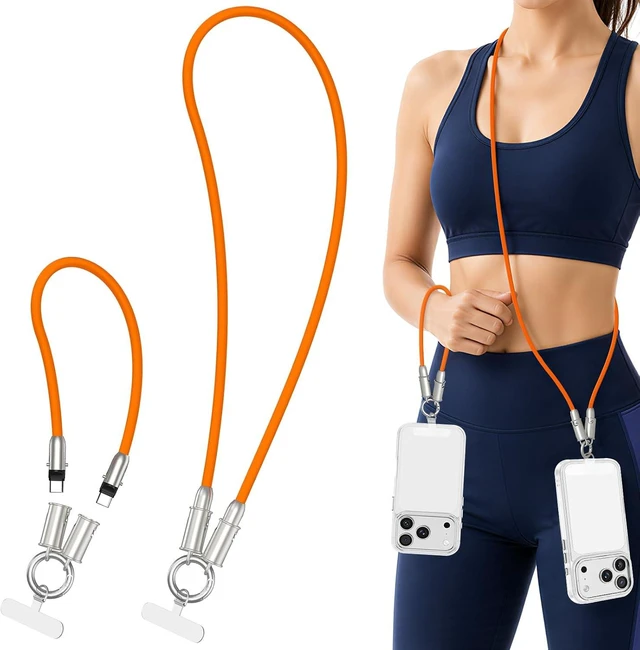 Main image of 2 in 1 USB-C Lanyard Cable for iPhone & 2 Pack - Orange