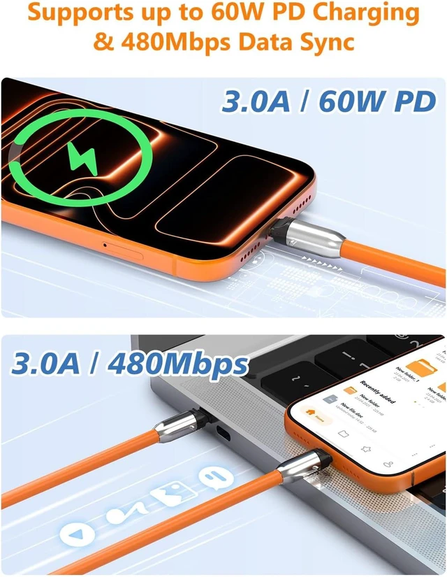 Alt view image 3 of 7 - 2 in 1 USB-C Lanyard Cable for iPhone & 2 Pack - Orange
