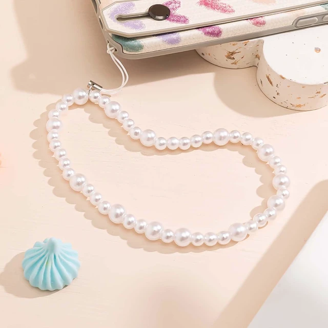 Alt view image 7 of 7 - Beaded Phone Charm Lanyard Strap Girly Style Fixed Beads Pearl Lanyards
