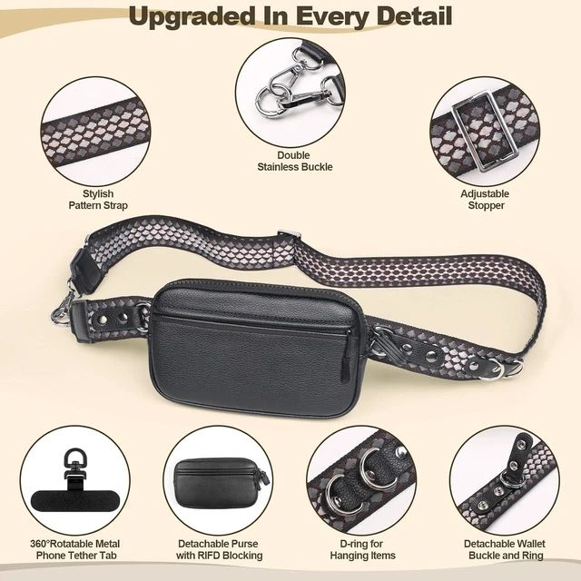 Alt view image 3 of 7 - Clip and Go Phone Strap with Crossbody Wallet Adjustable Phone Lanyard with Detachable RFID Wristlet Wallet Anti-Theft Leather Purse with ID Window for Travel Essentials (Black)