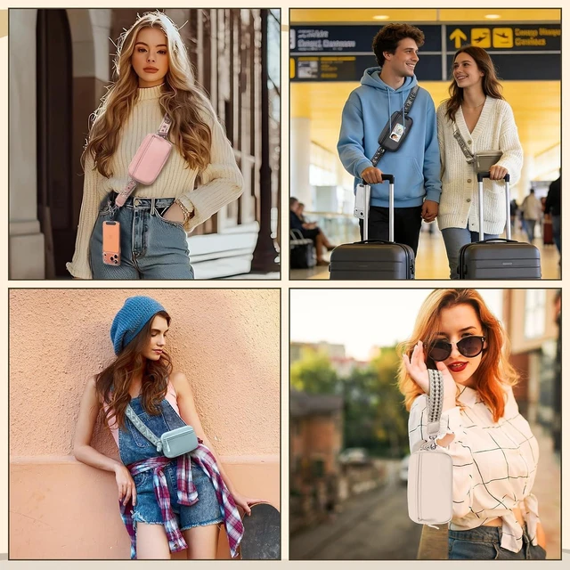 Alt view image 6 of 7 - Clip and Go Phone Strap with Crossbody Wallet Adjustable Phone Lanyard with Detachable RFID Wristlet Wallet Anti-Theft Leather Purse with ID Window for Travel Essentials (Black)