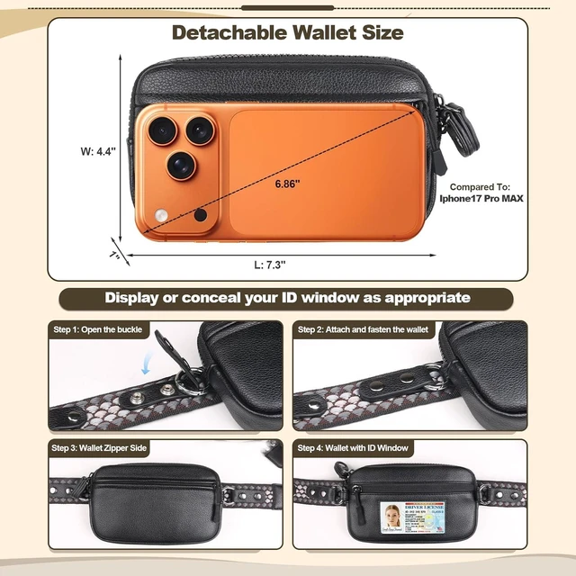Alt view image 5 of 7 - Clip and Go Phone Strap with Crossbody Wallet Adjustable Phone Lanyard with Detachable RFID Wristlet Wallet Anti-Theft Leather Purse with ID Window for Travel Essentials (Black)