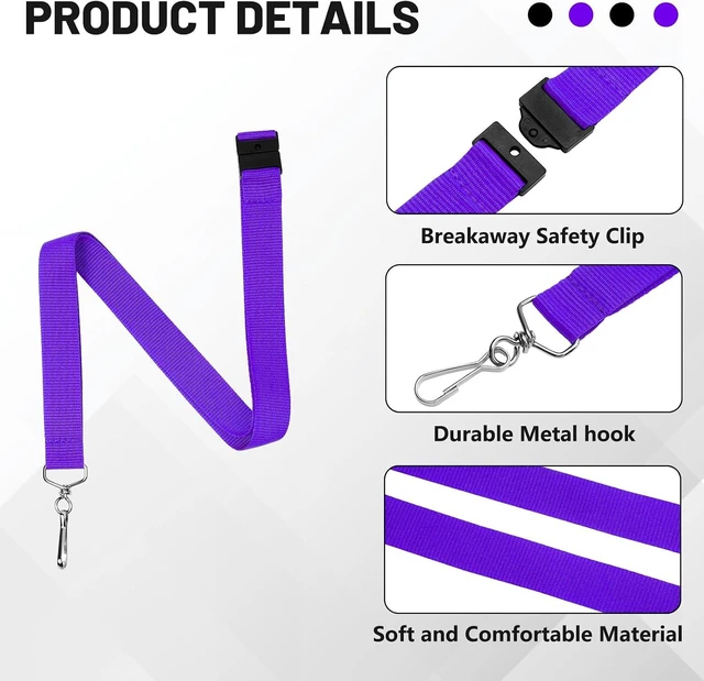Alt view image 4 of 5 - 24-Pack Purple Breakaway Lanyards for id Badges Polyester Neck Straps for ID Cards Keys Office School & Events