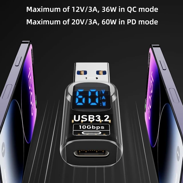 Alt view image 4 of 7 - USB to Type C Adapter Type C Revolution USB 3.2 Female LED Display