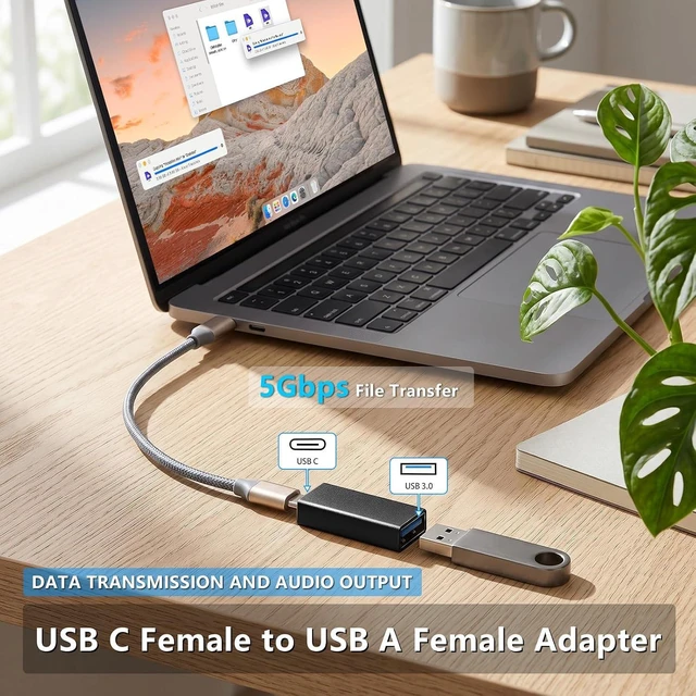 Alt view image 2 of 7 - USB C Female to USB A Female Adapter 5Gbps Data Power Type-C to Type-A Converter OTG Adapter Compatible with MacBook Pro Laptop 2 Pack (Black)