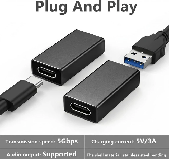 Alt view image 7 of 7 - USB C Female to USB A Female Adapter 5Gbps Data Power Type-C to Type-A Converter OTG Adapter Compatible with MacBook Pro Laptop 2 Pack (Black)
