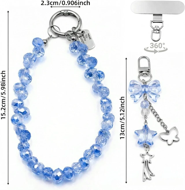 Alt view image 2 of 7 - Crystal Beaded Phone Wrist Strap Cute Cellphone Lanyard Chain Bow Keychain Wristlet Bag Charms for Women