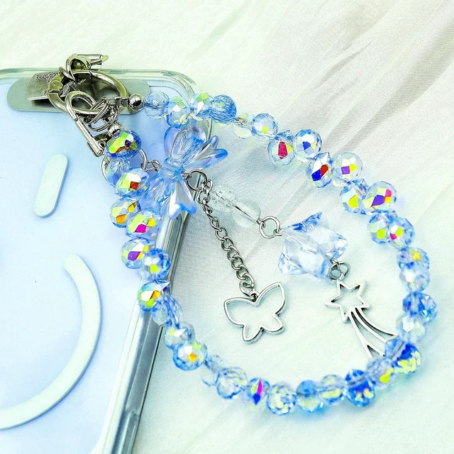 Alt view image 6 of 7 - Crystal Beaded Phone Wrist Strap Cute Cellphone Lanyard Chain Bow Keychain Wristlet Bag Charms for Women