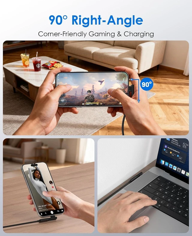 Alt view image 3 of 7 - 2Pack 240W Magnetic USB C Right Angle Adapter 40Gbps Type C Extender 24Pin