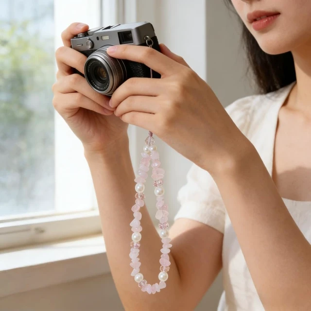 Alt view image 2 of 7 - Phone Charm Beaded Camera Wrist Strap Cute Chain Lanyard Wristlet