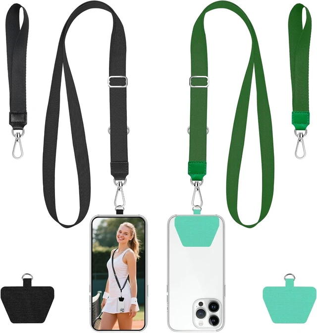 Main image of Phone Lanyard 2 Pack Adjustable Anti-Drop Neck/Wrist Strap with 2 PcsTether Patches Secure Hands-Free Compatible for iPhone Perfect for Nurses Teachers Travel Hiking Black+Dgreen