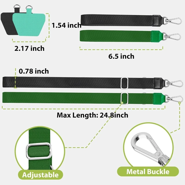 Alt view image 3 of 7 - Phone Lanyard 2 Pack Adjustable Anti-Drop Neck/Wrist Strap with 2 PcsTether Patches Secure Hands-Free Compatible for iPhone Perfect for Nurses Teachers Travel Hiking Black+Dgreen