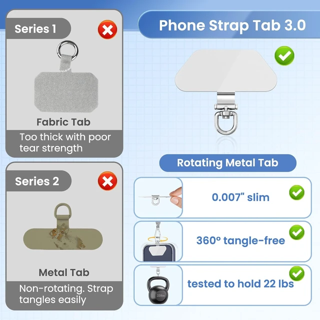 Alt view image 5 of 7 - Metal Phone Tether Tab 360° Rotating Phone Lanyard Tab 3Pack Silver