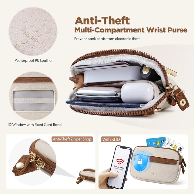 Alt view image 4 of 7 - Clip and Go Strap for Phone with Wallet Crossbody Phone Lanyard Adjustable and Anti-Theft Leather Purse with RFID Zipper Pouch for Travel Daily Life. Medium White-Brown