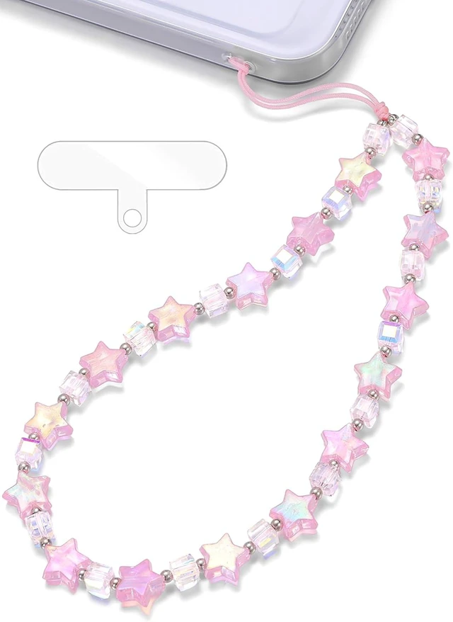 Main image of Star Phone Charm Wrist Strap Beaded Lanyard Wristlet Chain Anti-Theft Bracelet Strap for iPhone & More Cases