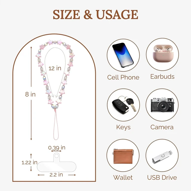 Alt view image 5 of 7 - Star Phone Charm Wrist Strap Beaded Lanyard Wristlet Chain Anti-Theft Bracelet Strap for iPhone & More Cases