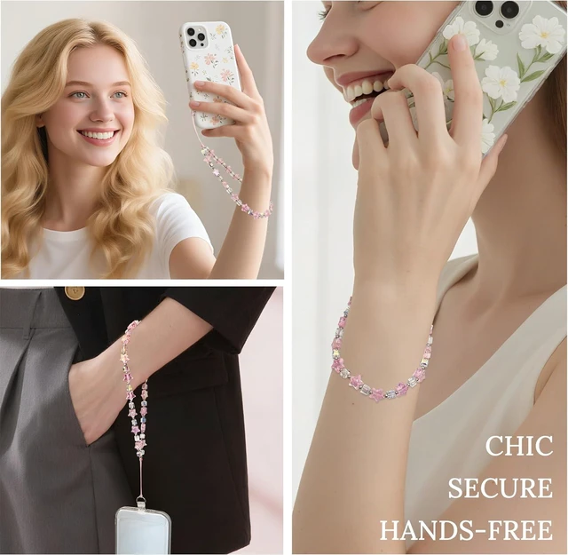 Alt view image 3 of 7 - Star Phone Charm Wrist Strap Beaded Lanyard Wristlet Chain Anti-Theft Bracelet Strap for iPhone & More Cases
