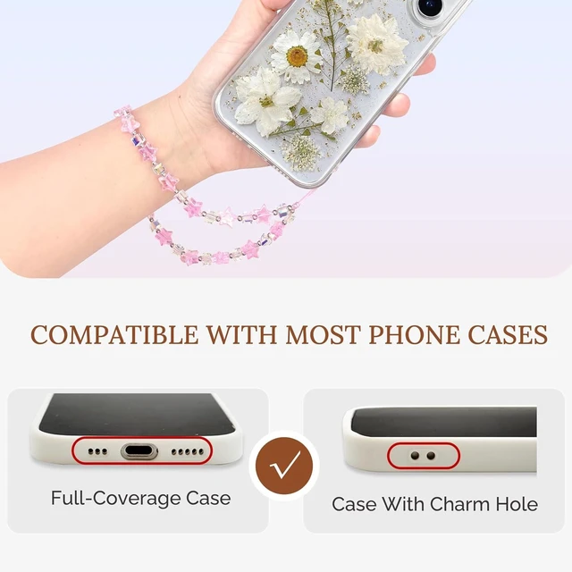 Alt view image 7 of 7 - Star Phone Charm Wrist Strap Beaded Lanyard Wristlet Chain Anti-Theft Bracelet Strap for iPhone & More Cases