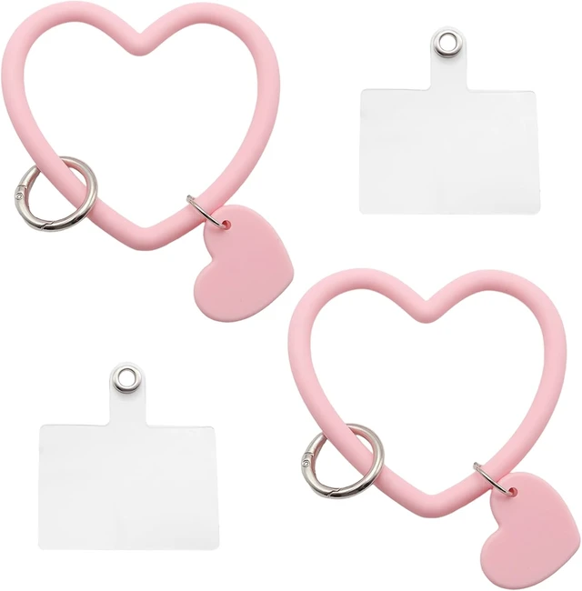 Main image of 2 Pcs Heart Loop Phone Lanyard Silicone Wrist Strap Universal Key Chain Holder with Back Patch