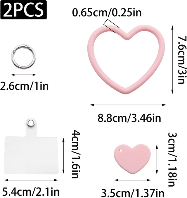 Alt view image 2 of 5 - 2 Pcs Heart Loop Phone Lanyard Silicone Wrist Strap Universal Key Chain Holder with Back Patch