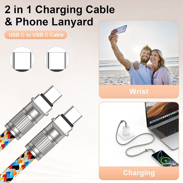 Alt view image 2 of 7 - Phone Lanyard Built-in USB-C to C Fast Charging Cable 2Pack 65W High Speed