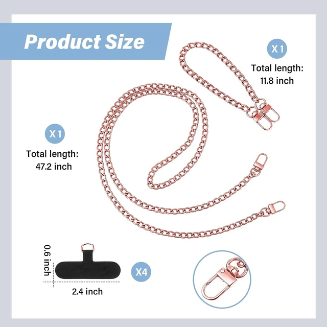 Alt view image 2 of 7 - 2 Pack Phone Chain Crossbody with Tether Tab Rose Gold
