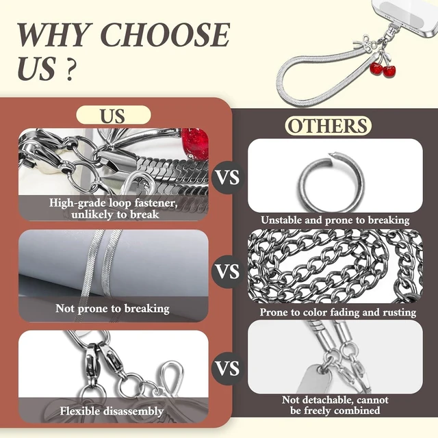 Alt view image 4 of 7 - Phone Wrist Strap Phone Charm Strap Metal Phone Chain Tab Welding Process not Easy to Break