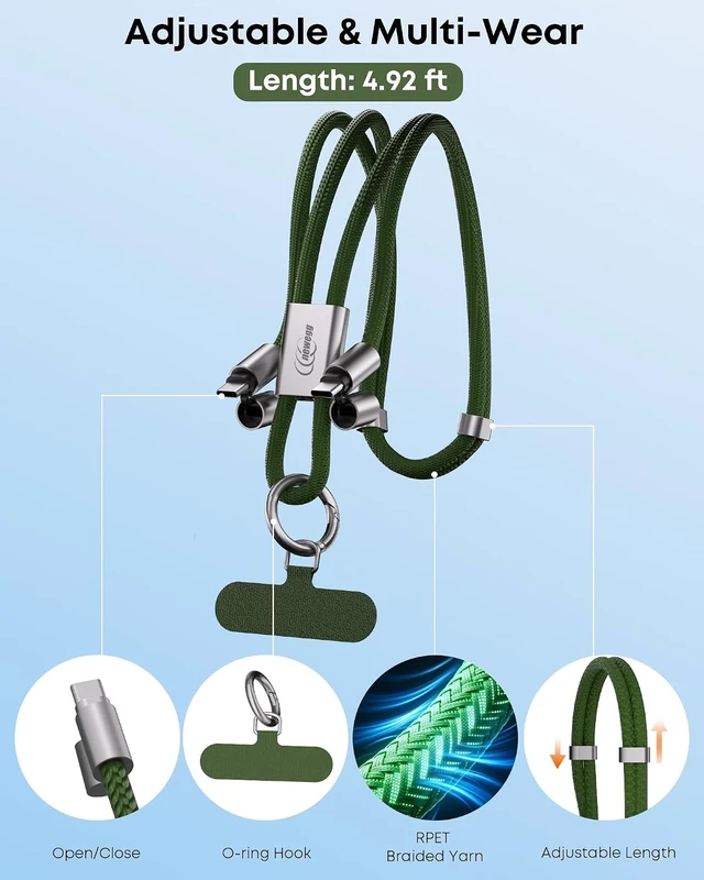 Alt view image 3 of 6 - Phone Wrist Strap & 240W USB-C Cable 2-in-1 Lanyard