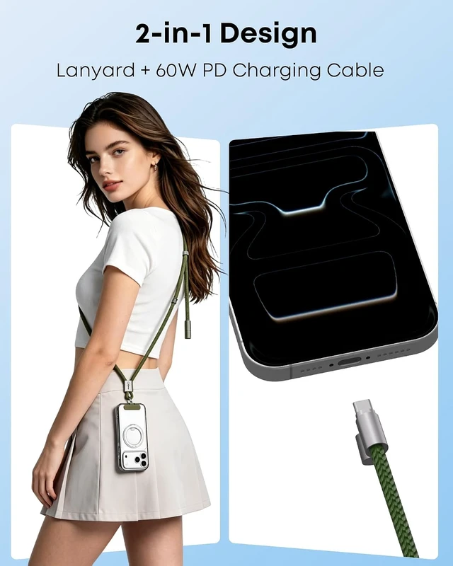 Alt view image 2 of 6 - Phone Wrist Strap & 240W USB-C Cable 2-in-1 Lanyard