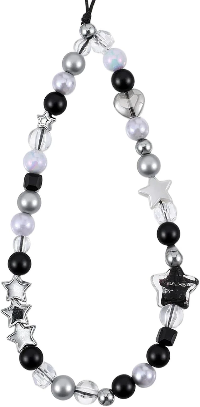 Main image of 2PCS Beaded Camera Wrist Strap Cool Black Star Phone Lanyard
